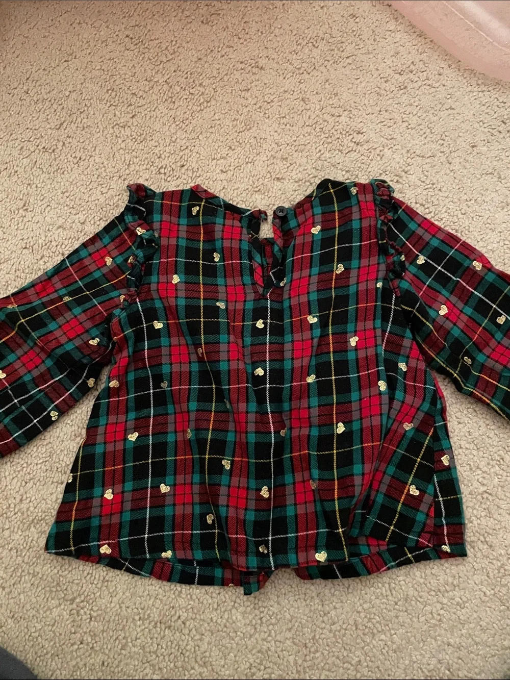 Old Navy Red & Green Plaid Top with Gold Heart Accents with pants